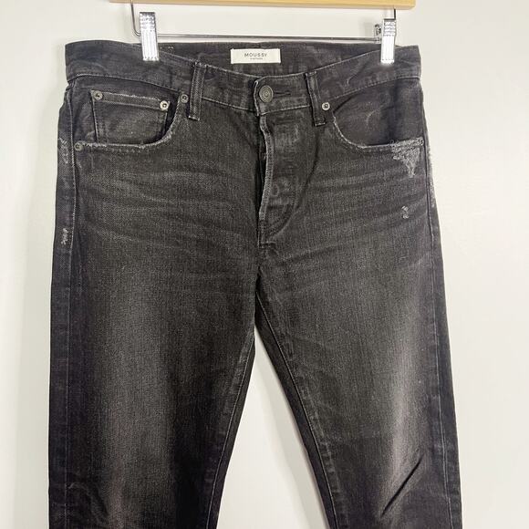 Moussy Vintage 27 Distressed Black Staley Tapered Jeans Button Fly Cotton Fray - Picture 4 of 15